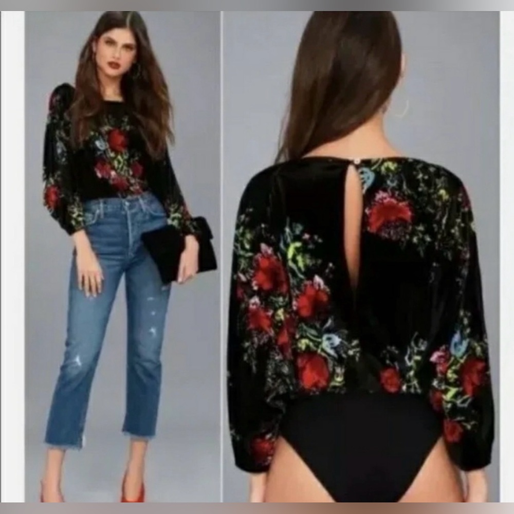 Free People Intimately Black Floral Crushed Velvet Bodysuit. Size Small. NWOT. - Picture 9 of 17